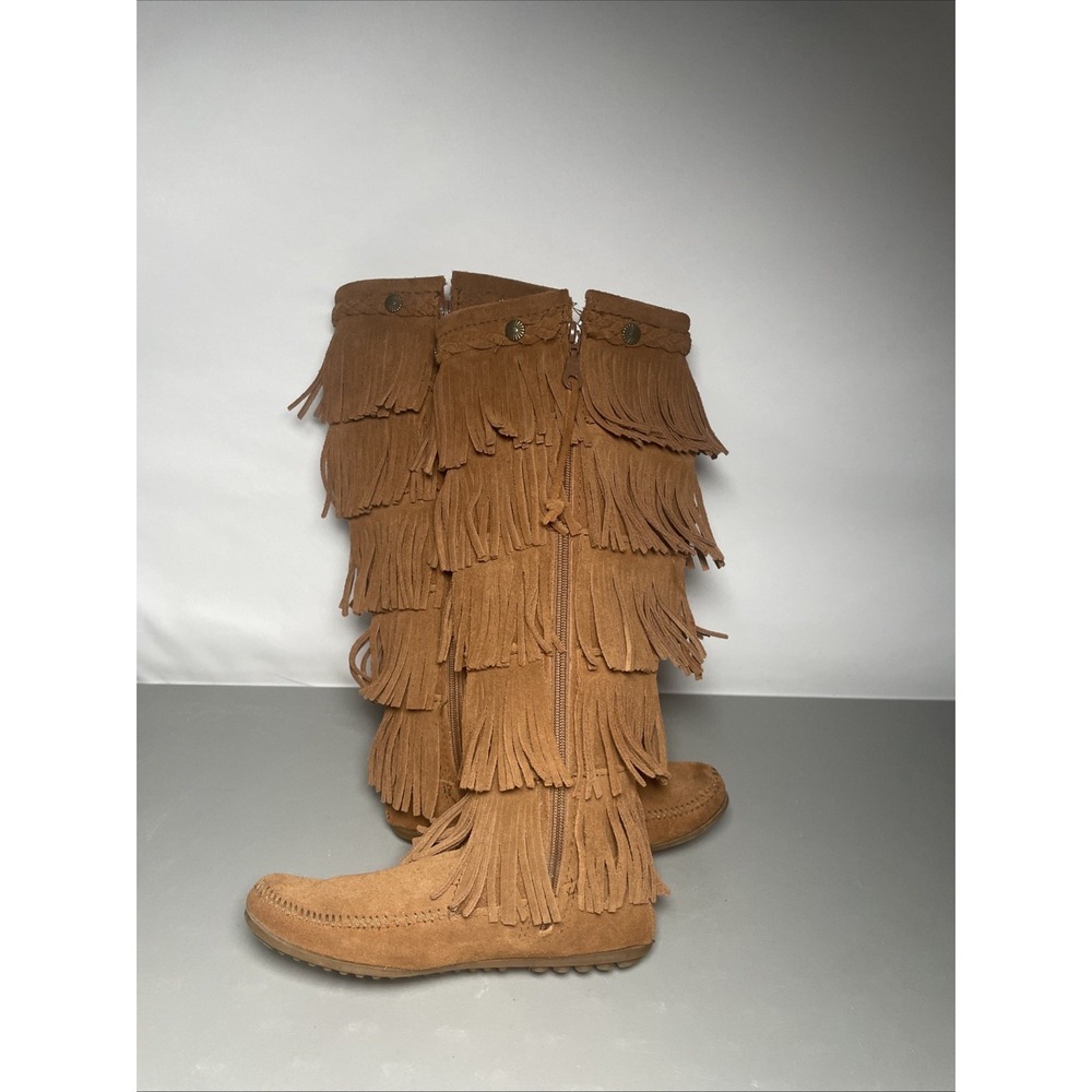 Minnetonka Moccasins 1652 Women's 5 Layer Fringe Calf High Boots Size 6 - Picture 3 of 8